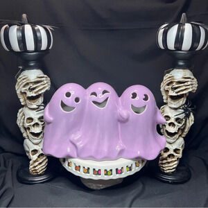 Goblin & Ghoul Whimsical Purple Halloween Ceramic Light Up Happy Ghost Trio